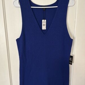 New with tags. Blue Sleeveless, ribbed dress.